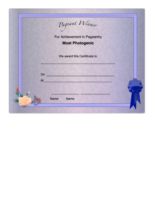 Pageant Most Photogenic Achievement Certificate Printable pdf