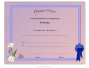 Pageant Princess Achievement Certificate