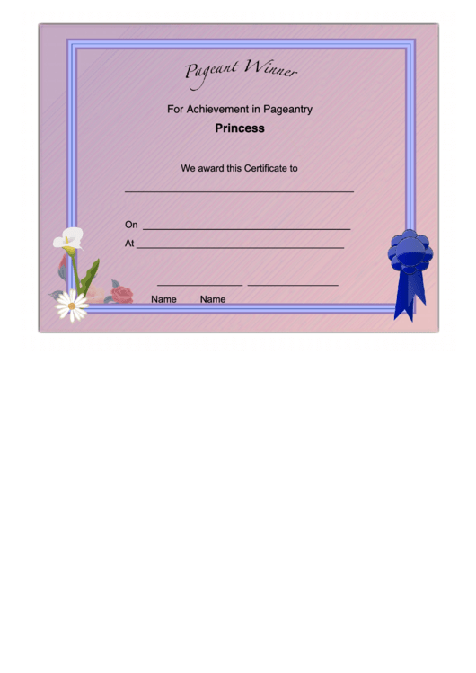 Pageant Princess Achievement Certificate Printable pdf