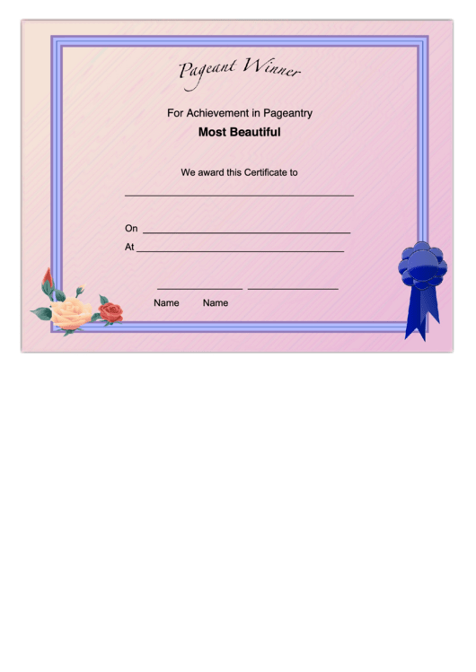 Pageant Most Beautiful Achievement Certificate Printable pdf