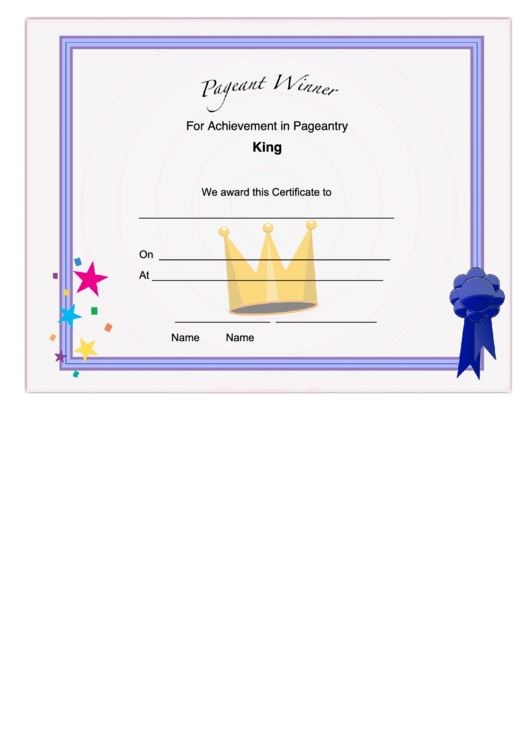Pageant King Achievement Certificate Printable pdf