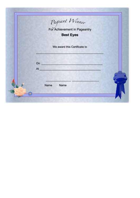Pageant Best Eyes Achievement Certificate Printable pdf