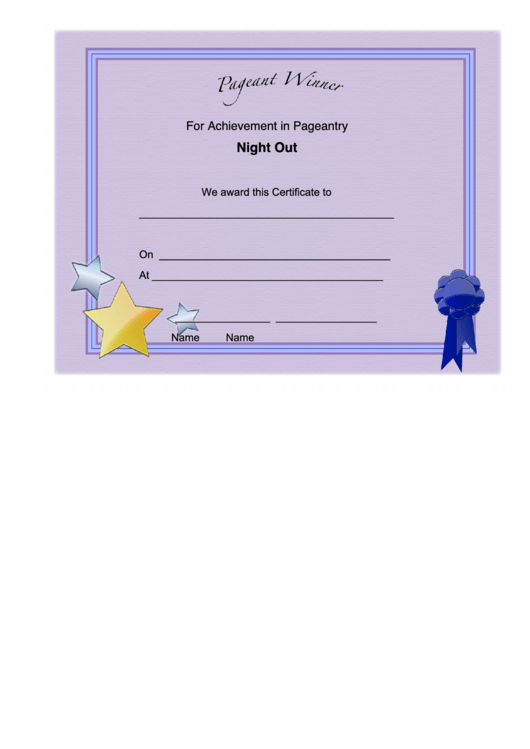 Pageant Night Out Achievement Certificate Printable pdf