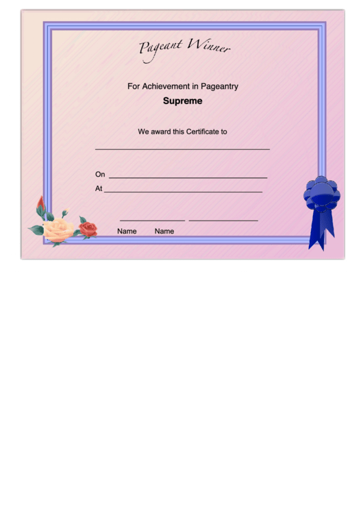 Pageant Supreme Achievement Certificate Printable pdf