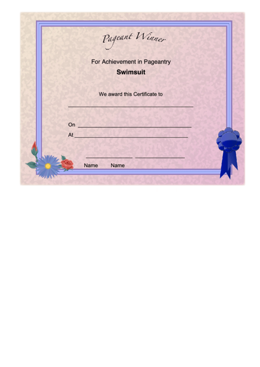 Pageant Swimsuit Achievement Certificate Printable pdf