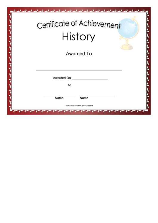 History Achievement Certificate Printable pdf