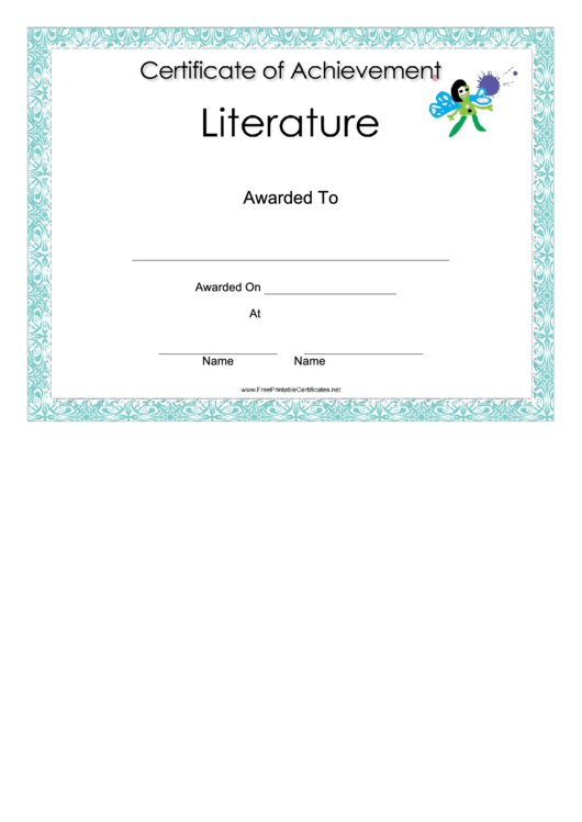 Literature Achievement Certificate Printable pdf