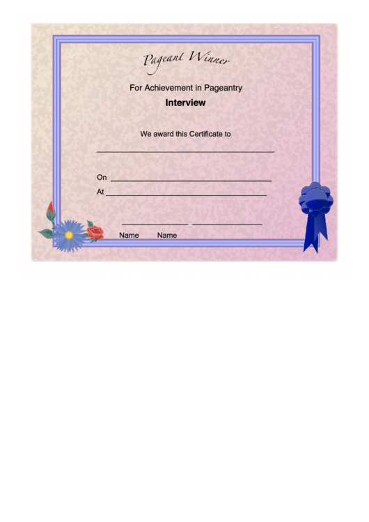 Pageant Interview Achievement Certificate Printable pdf