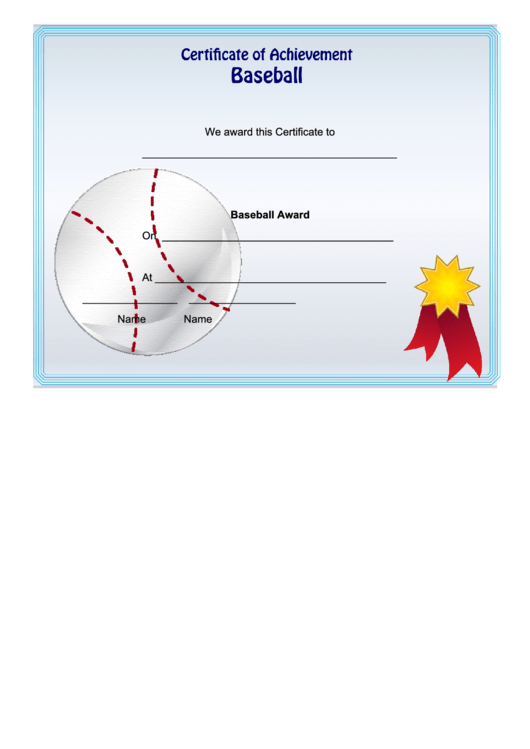 Baseball Achievement Certificate printable pdf download