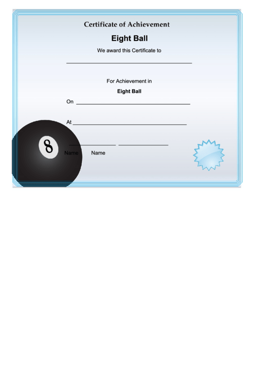 Eight Ball Achievement Certificate Printable pdf