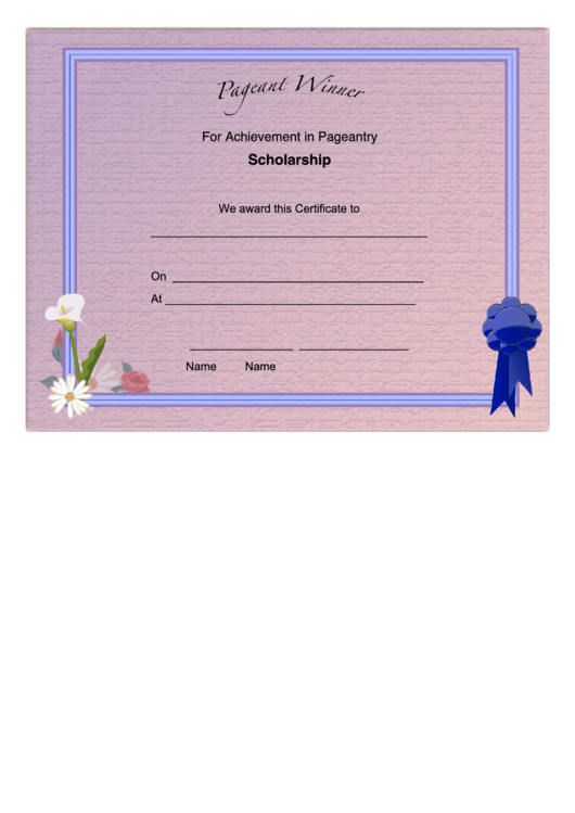 Pageant Scholarship Achievement Certificate Printable pdf