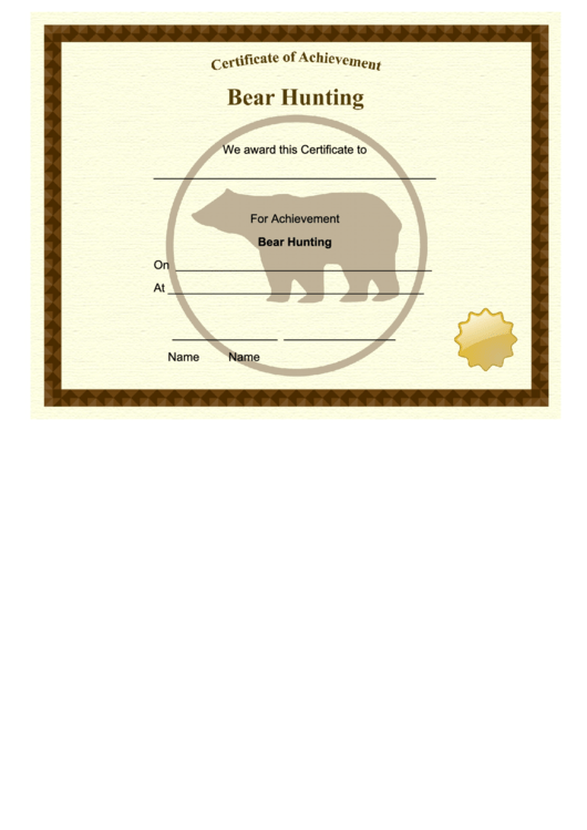 Hunting Bear Achievement Certificate Printable pdf