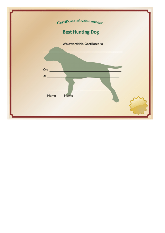 Hunting Dog Achievement Certificate Printable pdf