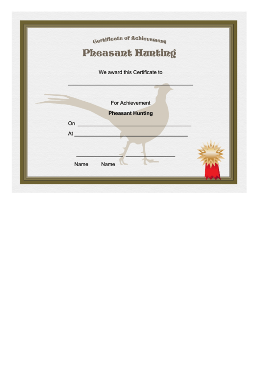 Hunting Pheasant Achievement Certificate Printable pdf
