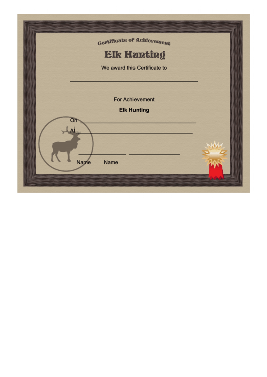 Hunting Elk Achievement Certificate Printable pdf