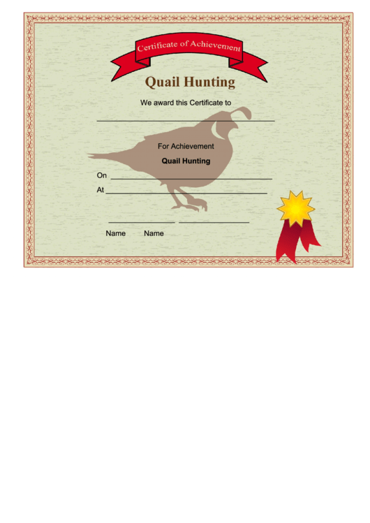 Hunting Quail Achievement Certificate Printable pdf
