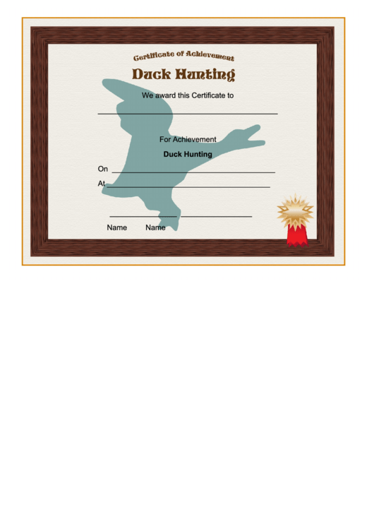 Hunting Duck Achievement Certificate Printable pdf