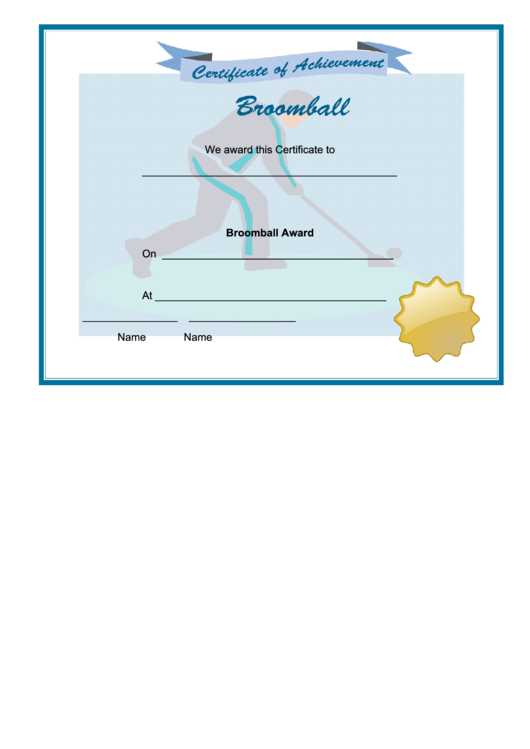Broomball Achievement Certificate printable pdf download