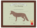 Hunting Fox Achievement Certificate