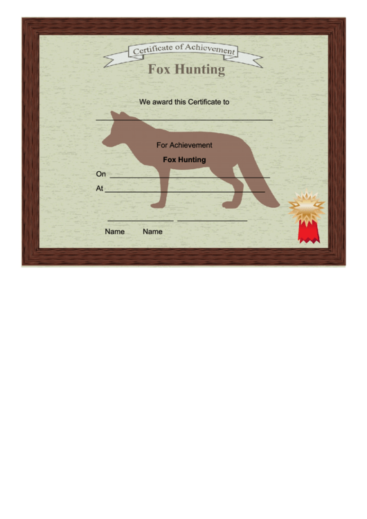 Hunting Fox Achievement Certificate Printable pdf