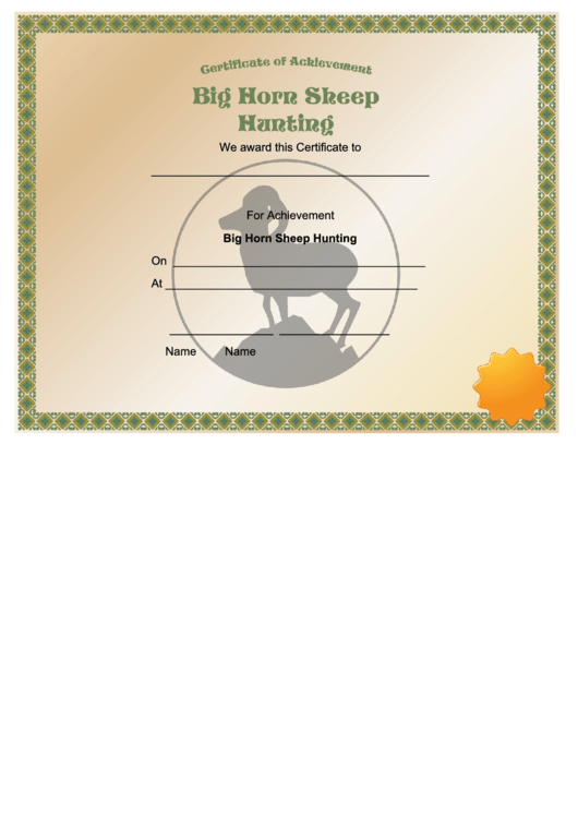 Hunting Big Horn Sheep Achievement Certificate