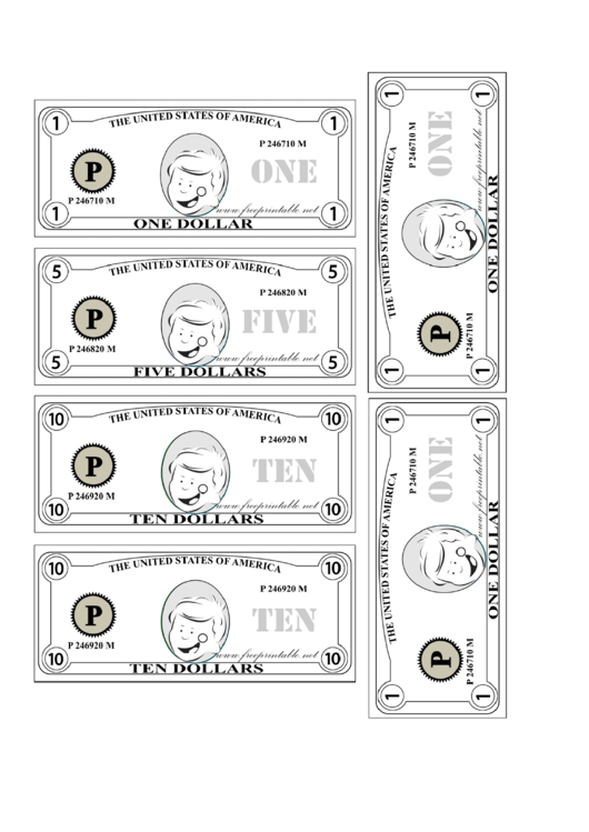 Mini Play Money Colorable Printable pdf