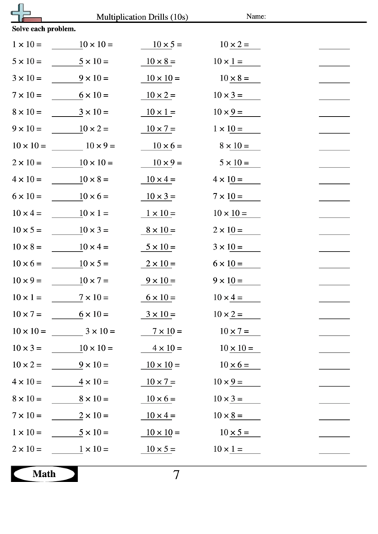  Multiplication Drills 10s Multiplication Worksheet With Answers Printable Pdf Download