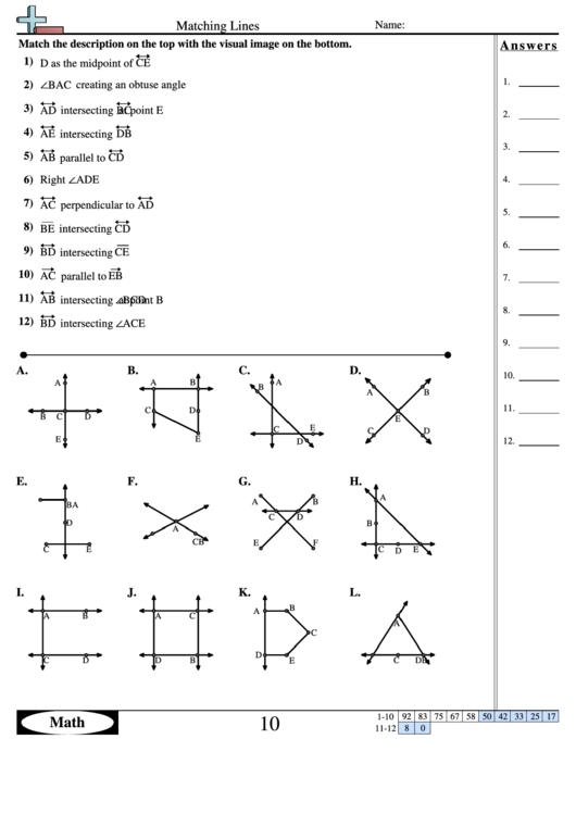 Matching Lines - Geometry Worksheet With Answers Printable pdf