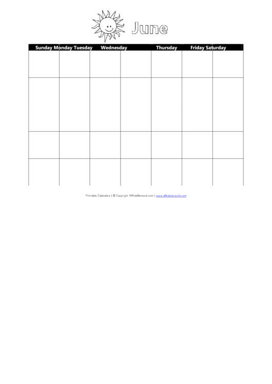 Calendar Template - June Printable pdf