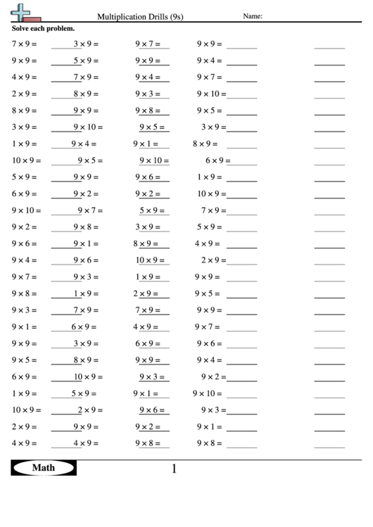 Multiplication Drills 9s Multiplication Worksheet With Answers Printable Pdf Download