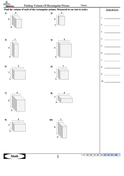 Finding Volume Of Rectangular Prisms - Volume Worksheet With Answers Printable pdf