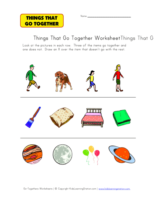 Things That Go Together Worksheet Printable pdf
