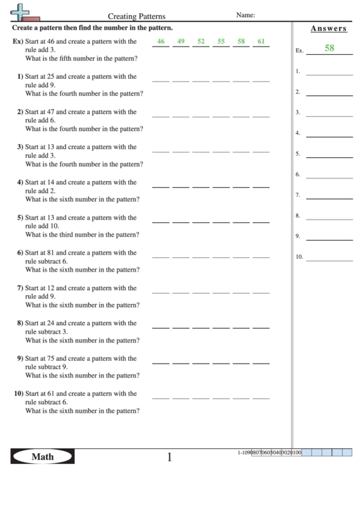 Creating Pattern - Pattern Worksheet With Answers Printable pdf