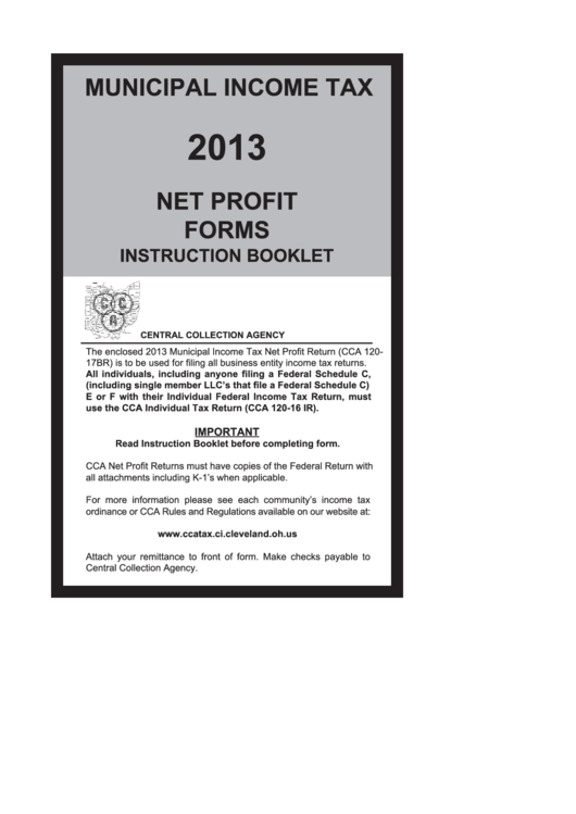 Net Profit Forms Instruction Booklet - Cleveland - 2013 Printable pdf