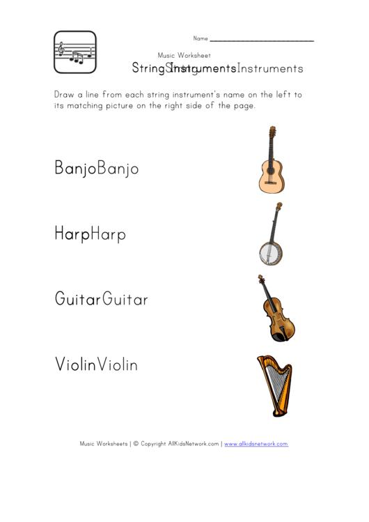 Matching String Instruments Worksheet Printable pdf
