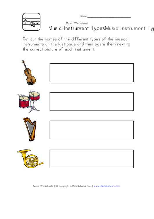 Music Instrument Types Worksheet Printable pdf