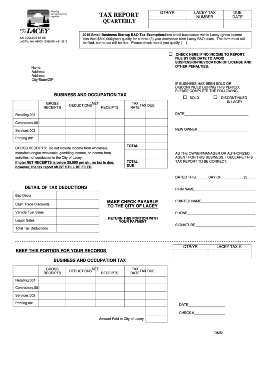 Form Tax Report - Quarterly - 2015 Printable pdf