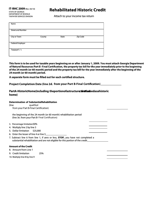 Form It-Rhc - Rehabilitated Historic Credit Printable pdf