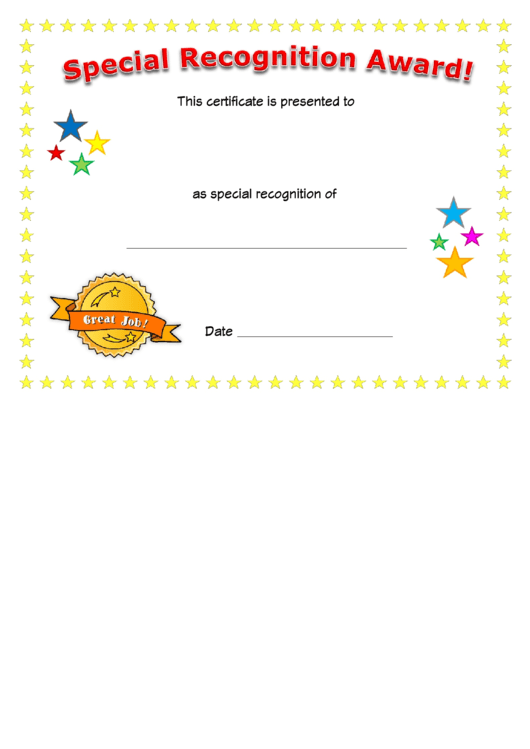 Special Recognition Award Certificate Template Printable pdf