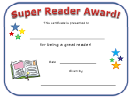 Super Reader Award Certificate Template