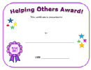 Helping Others Award Certificate Template