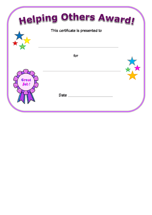Helping Others Award Certificate Template Printable pdf
