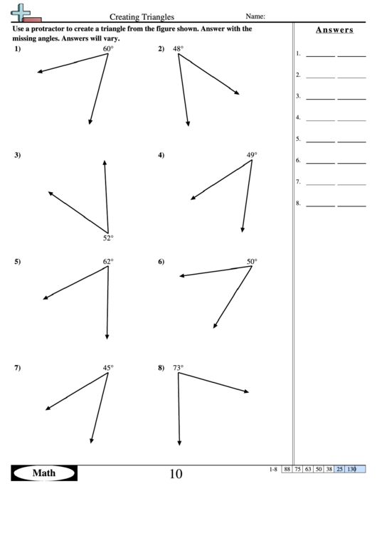 Creating Triangles - Geometry Worksheet With Answers Printable pdf