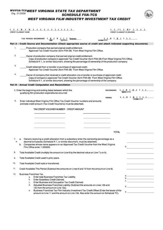 Form Wv/fiia-Tcs - Schedule Fiia-Tcs West Virginia Film Industry Investment Tax Credit Printable pdf