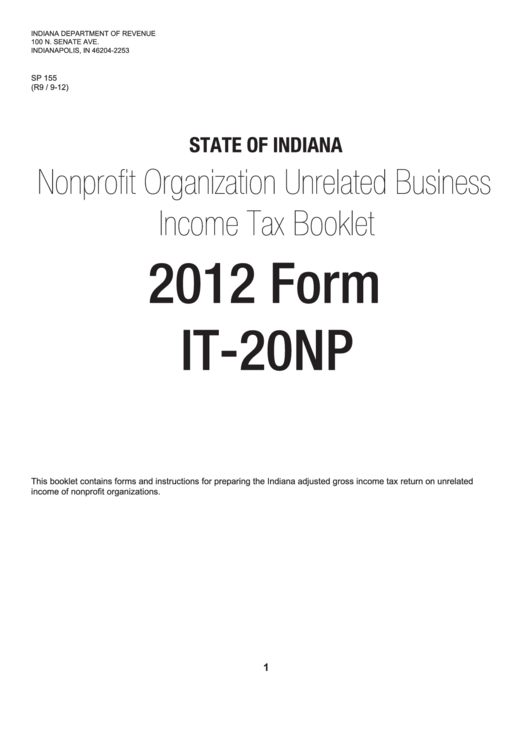 Form It-20np - Nonprofit Organization Unrelated Business Income Tax Booklet - 2012 Printable pdf