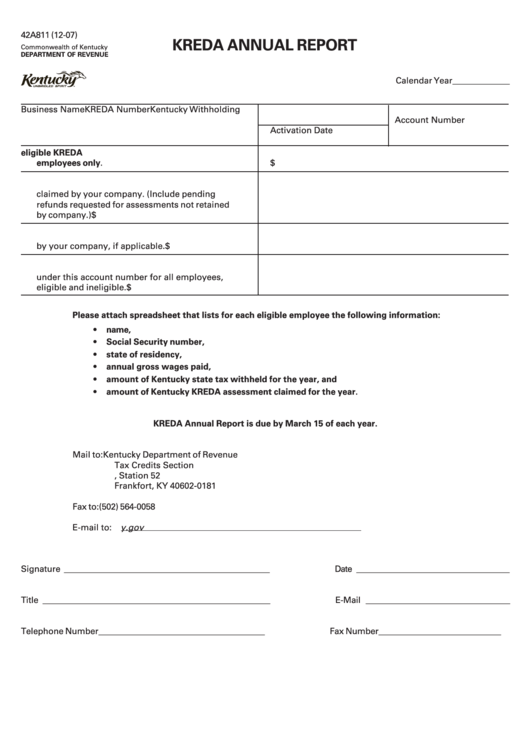 Form 42a811 - Kreda Annual Report Printable pdf