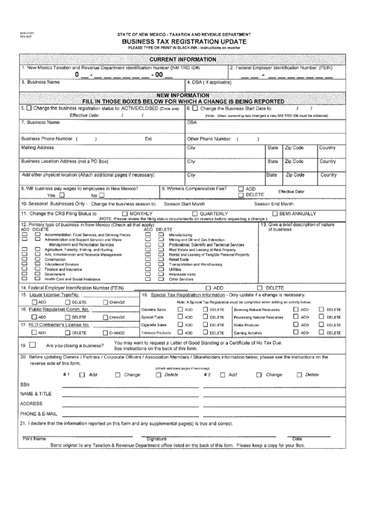 Form Acd-31075 - Business Tax Registration Update Printable pdf