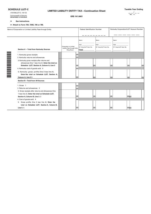 Schedule Llet-C - Limited Liability Entity Tax-Continuation Sheet Printable pdf