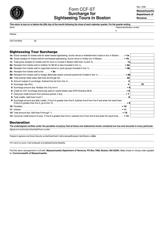 Fillable Form Ccf-St - Surcharge For Sightseeing Tours In Boston Printable pdf