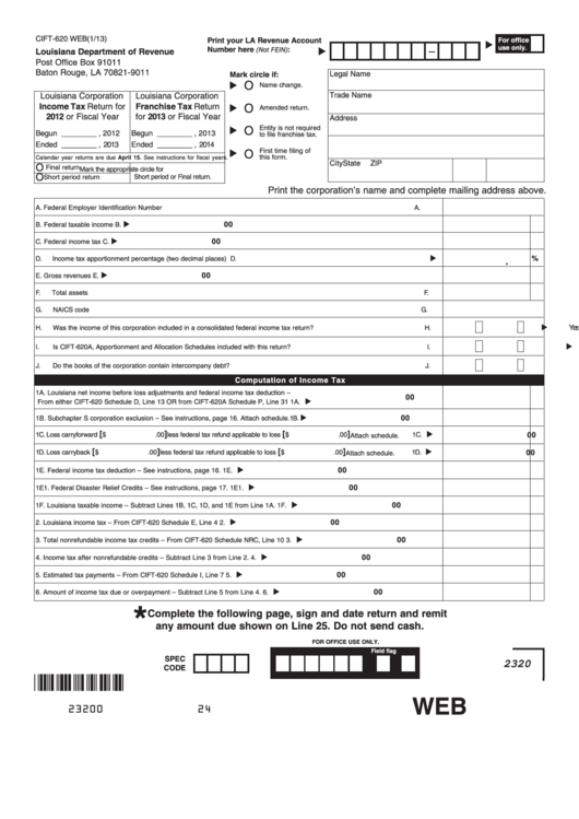 Fillable Form Cift-620 Web - Computation Of Income Tax Printable pdf